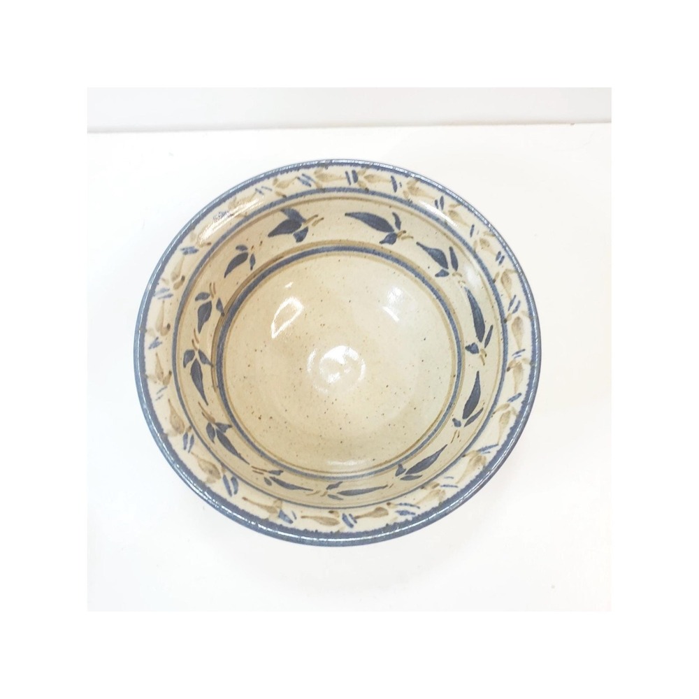 Vtg 1985 Artist Signed Studio Art Pottery Stoneware Bowl Flowers Leaves Design